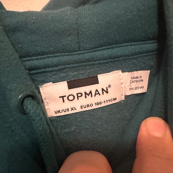 TOPMAN Teal Hoodie Size XL - Picture 2 of 2